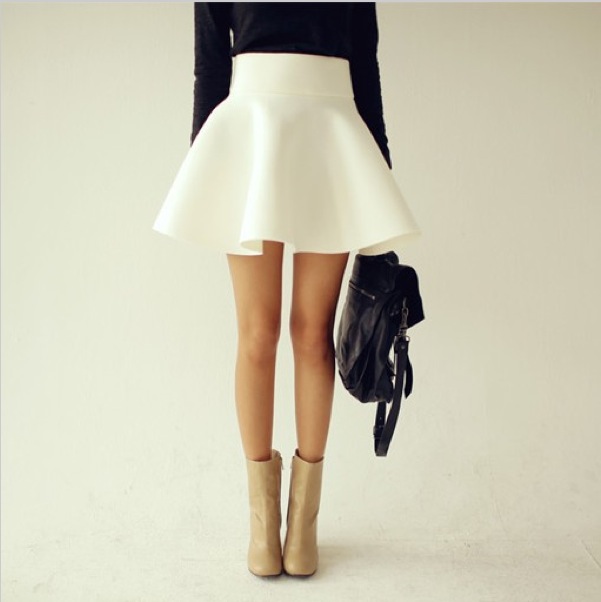 Plus Size Skirt Flared Puff Mini Skater Ball Gown Short High Waist Cotton White 2014 Summer