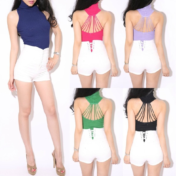 7 Colors Cut Out Knitted Top Tank Jumper Sweater Sleeveless Backless Women Chic Style